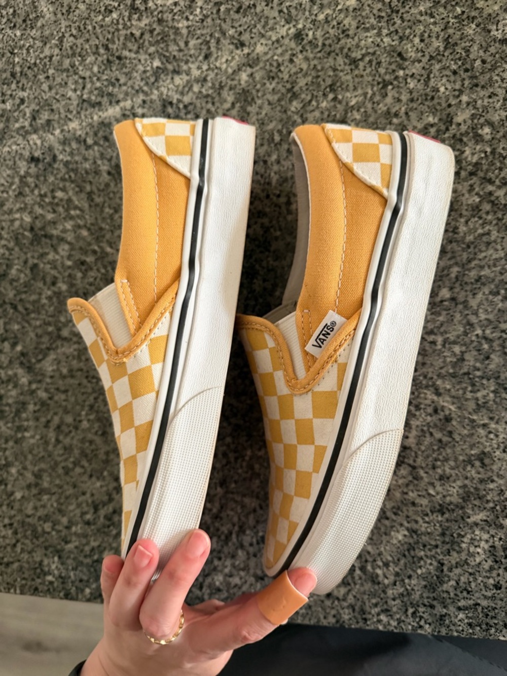 Vans Yellow Checkered Slip On Shoes - Picture 2 of 8